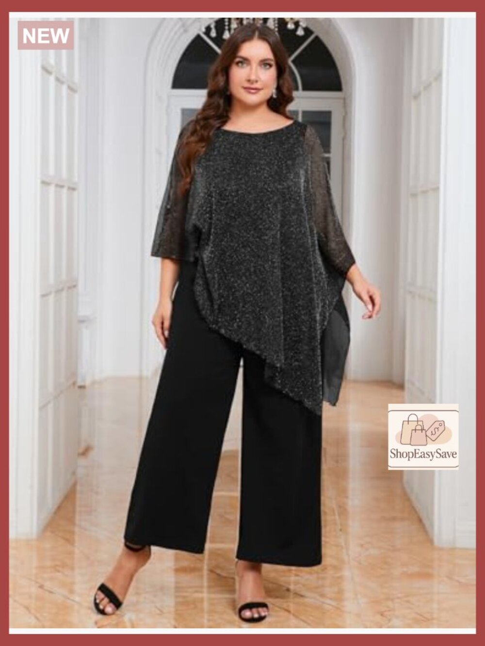 Plus Size Mother of Bride Pant Suit 2 Piece Asymmetric Cape Set Dressy Wedding - Picture 5 of 7